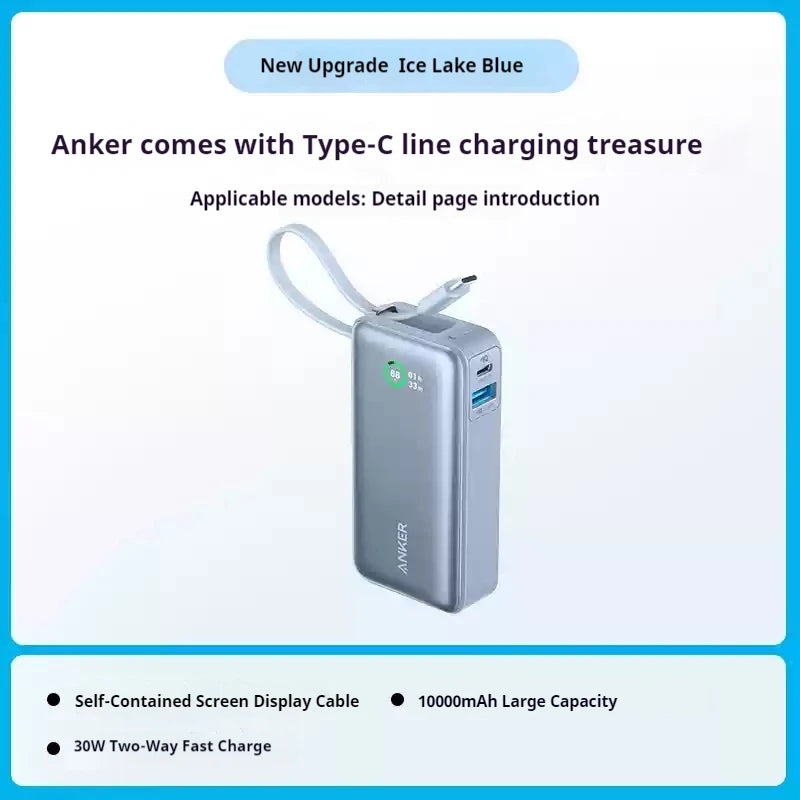 ANKER Nano 10000Mah Power Bank 30W PD Fast Charge with Type C Cable Portable External Battery Mobile Powerbank for Iphone16
