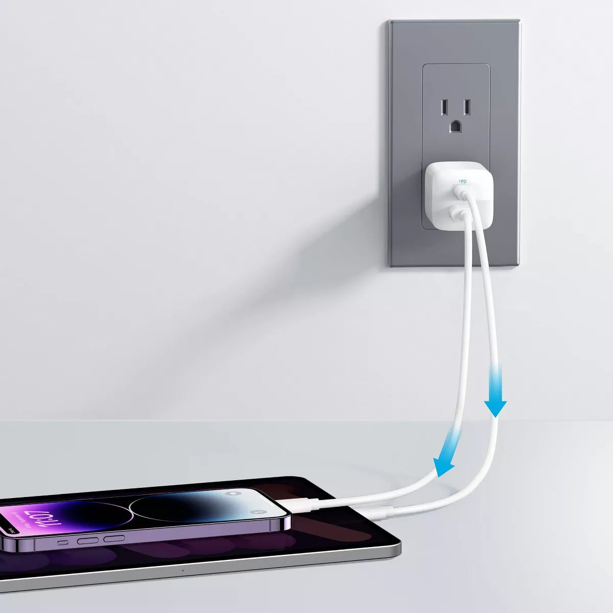 Anker 2 Port 33W Wall Charger with 6' USB-C to USB-C Cable - White: Quick Charge, 9V Output