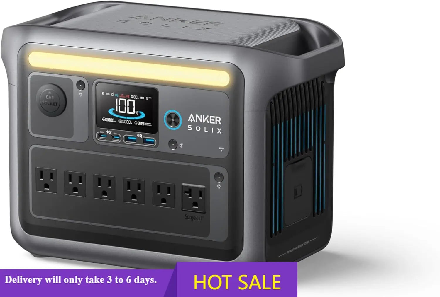 C1000 Portable Power Station, 1800W (Peak 2400W) Solar Generator, Full Charge in 58 Min, 1056Wh Lifepo4 Battery