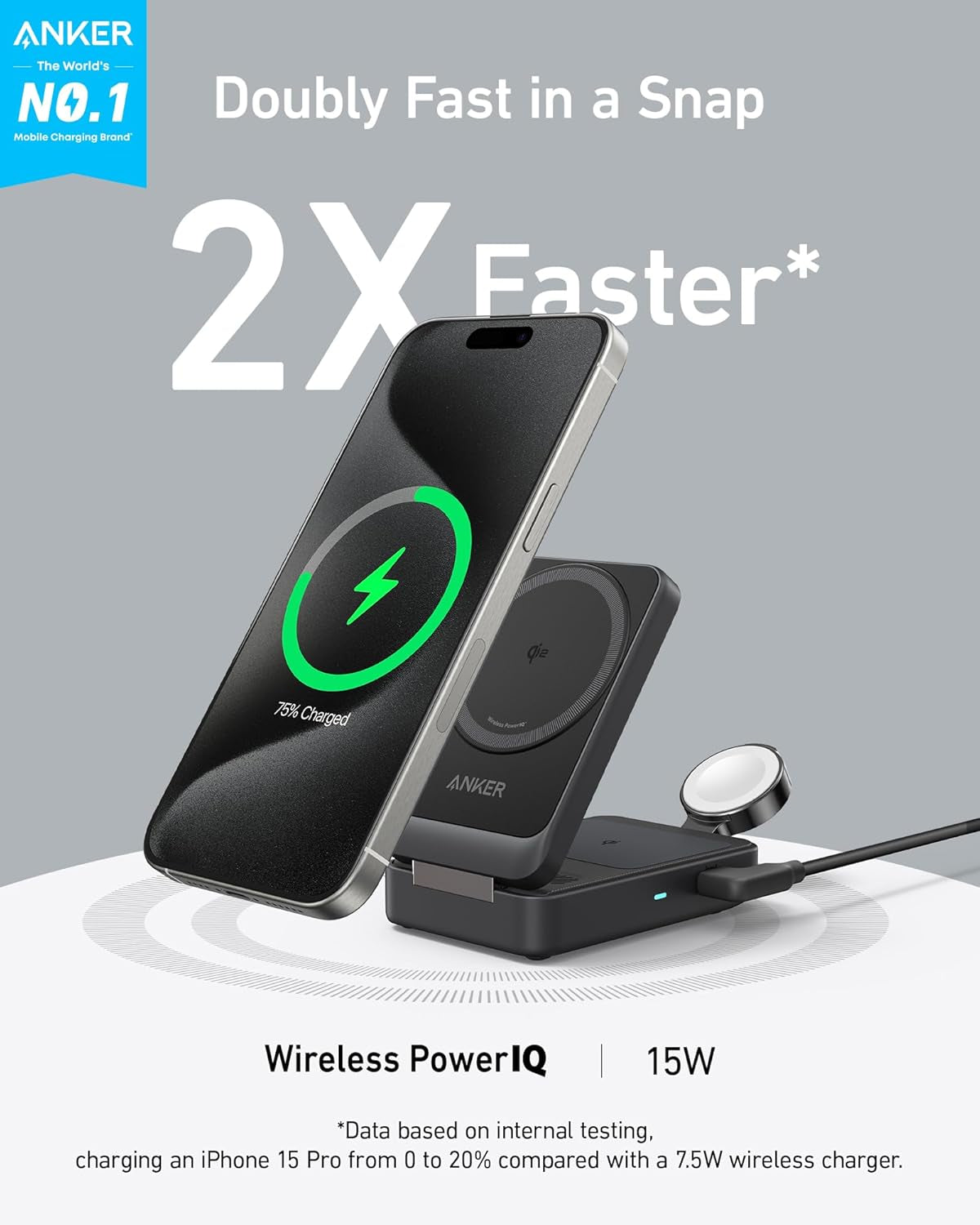 Maggo 3 in 1 Iphone 17 Charging Station, Magsafe-Compatible Wireless Charger Stand, Qi2 Certified 15W Foldable Charger for Iphone 17/16/15/14/13/12, Airpods, Apple Watch Ultra(Adapter Included)