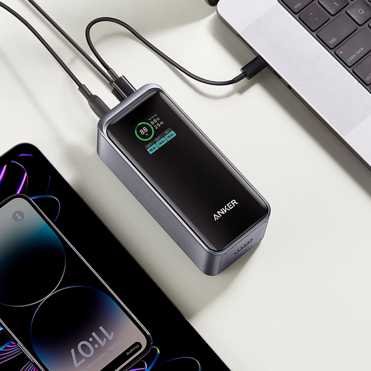 Anker - Power Bank (20000Mah, 200W, 3-Port) - Black