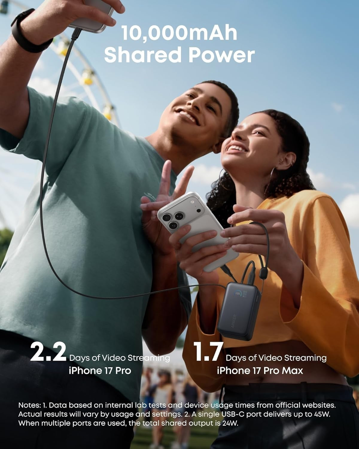 Anker Nano Portable Charger, 10,000Mah 45W Max Compact Power Bank, Black