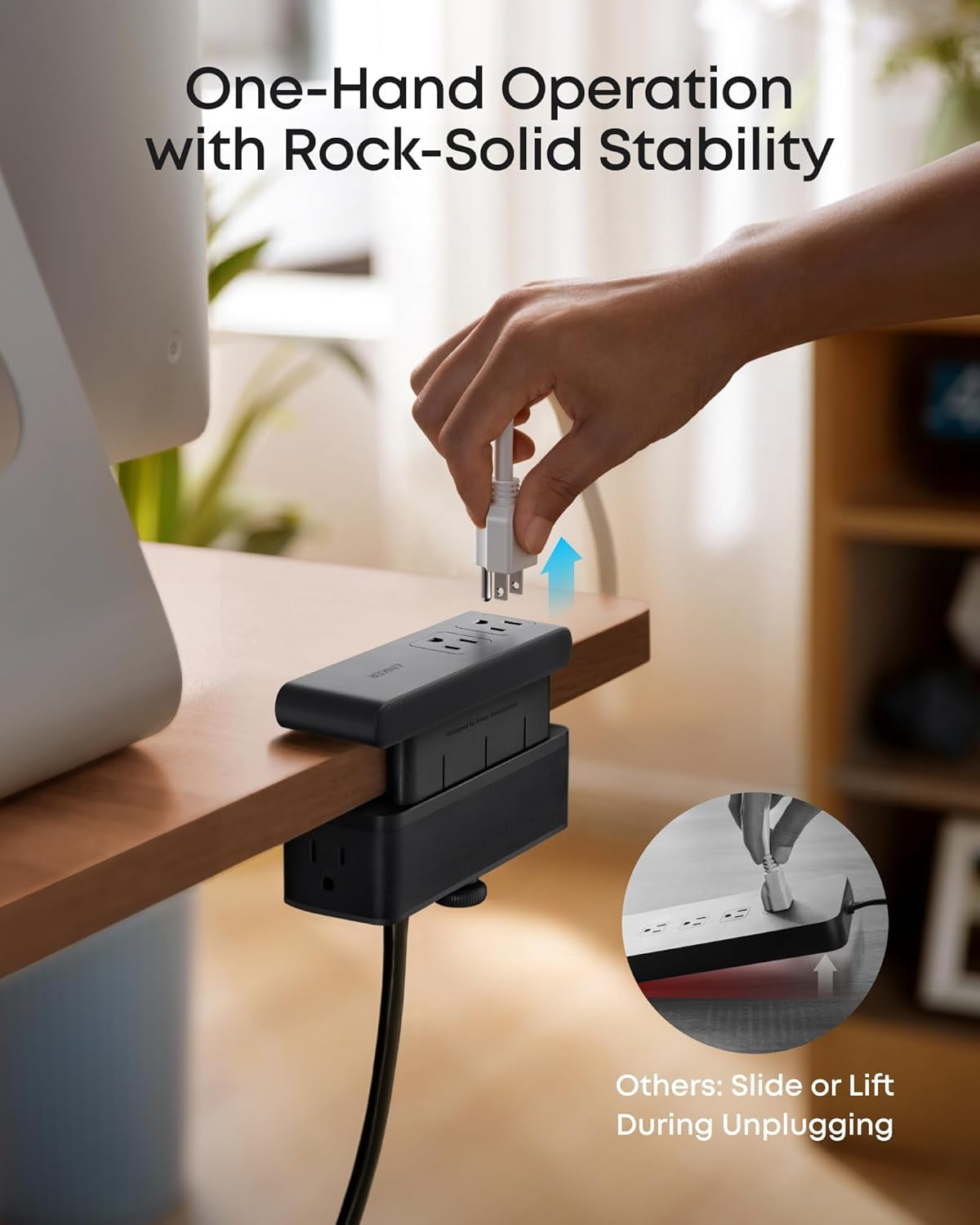 Nano Power Strip, Desk Clamp with 1500J Surge Protector, 5Ft Extension Cord, 70W Max Gaming Desk Accessories, 6 AC, 2 USB A, 2 USB C, Home Office Essentials, Fit 0.6~1.8'' Tabletop Edge