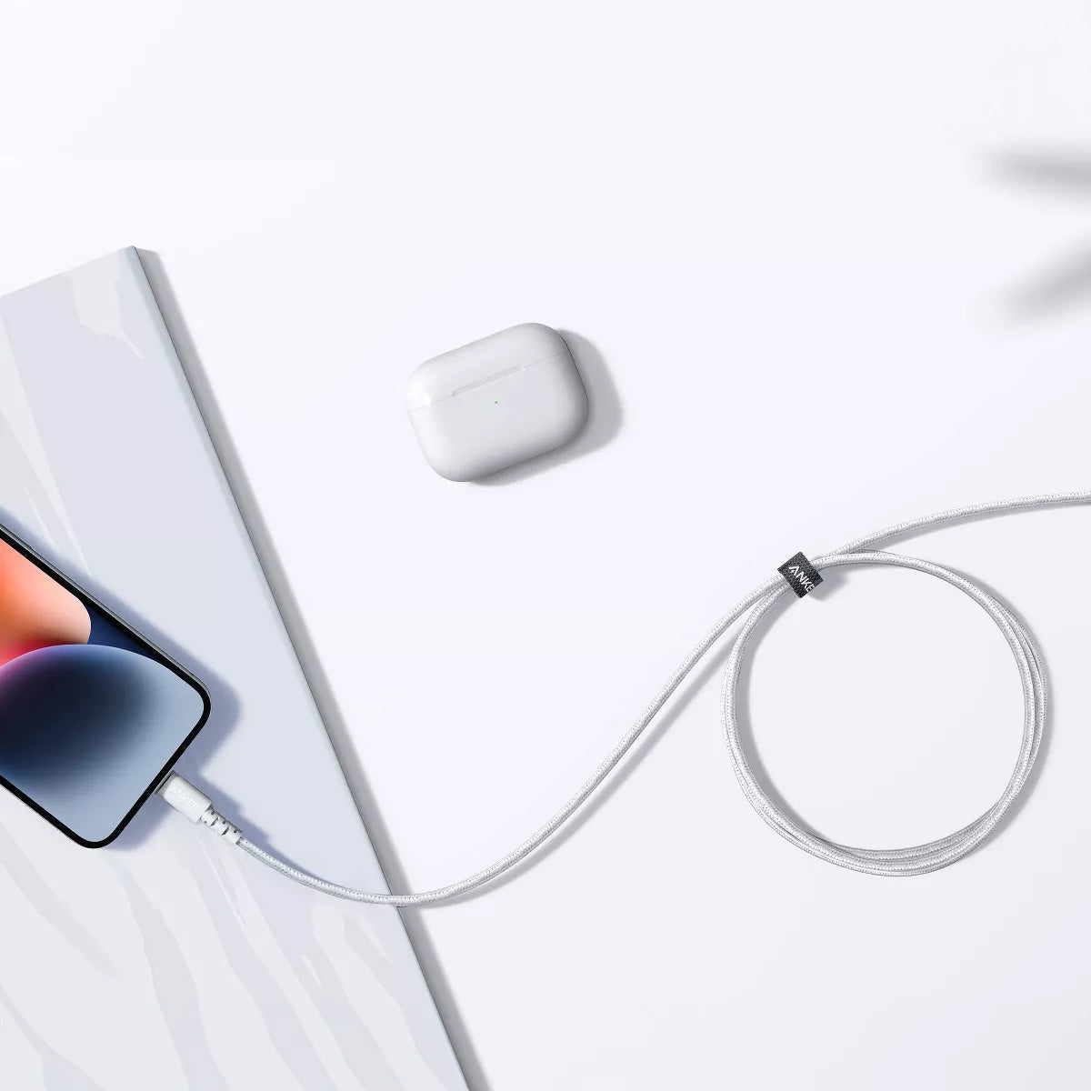 Anker 10' Braided Lightning to USB-A Charging Cable - White: Male-To-Female Connector.