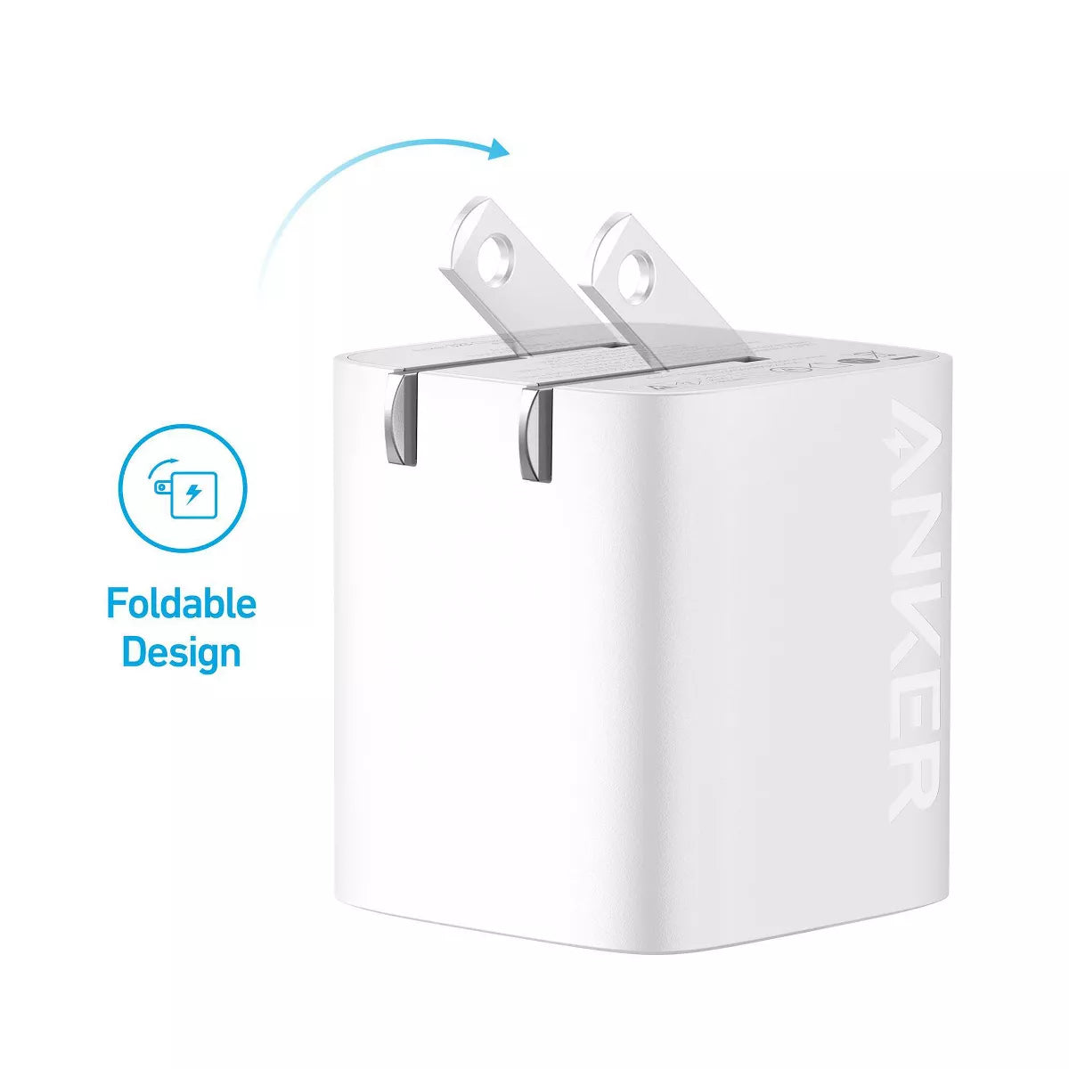 Anker 2 Port 33W Wall Charger with 6' USB-C to USB-C Cable - White: Quick Charge, 9V Output