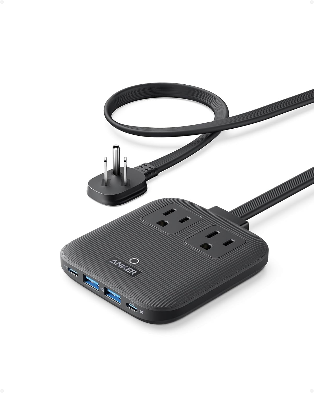 Travel Power Strip,  Nano 67W Max 6-In-1 USB C Charger, 2 AC, 2 USB a and 2 USB C, 5Ft Thin Undetachable Flat Plug Extension Cord with Multiple Outlets, Travel Essentials, Cruise Essentials