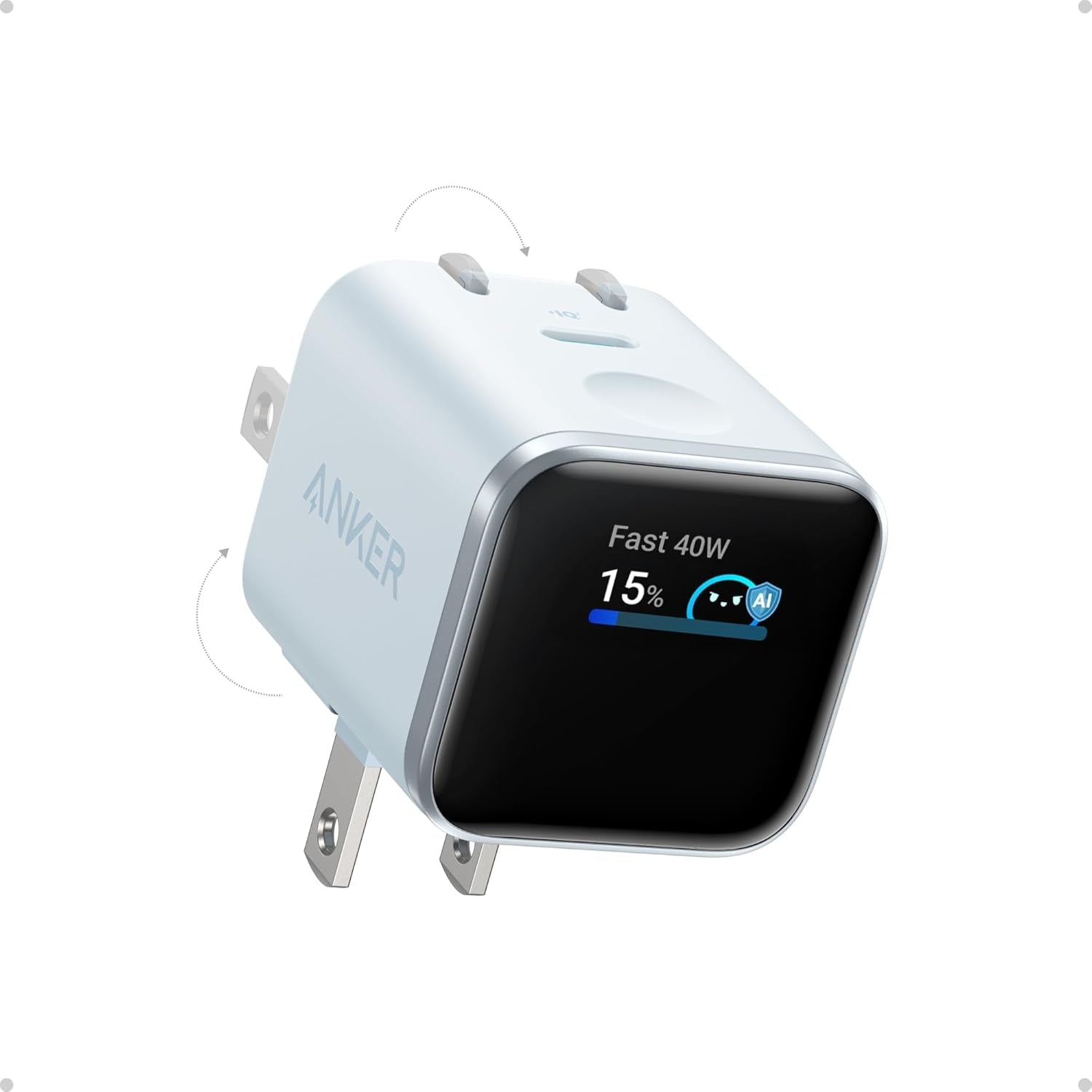 Smart Display Charger,  Nano USB C Charger Block, 45W Max Gan Phone Charger,180° Foldable Plug,Smart Recognition,Built-In Care Mode,For Iphone17/16/15(Non-Battery,One USB-C Port,No Cable)