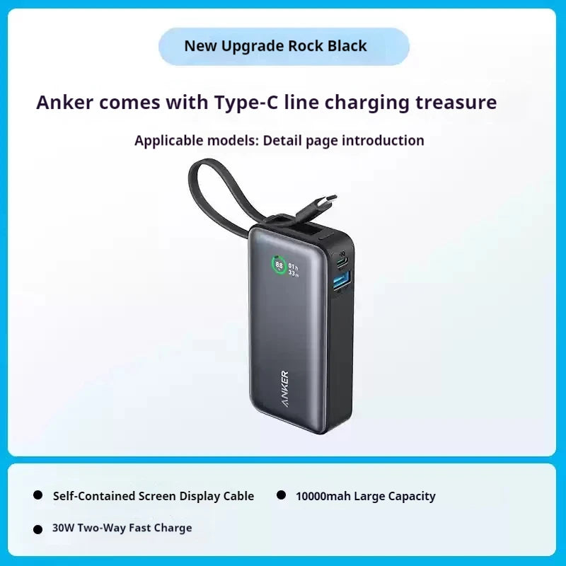 ANKER Nano 10000Mah Power Bank 30W PD Fast Charge with Type C Cable Portable External Battery Mobile Powerbank for Iphone16