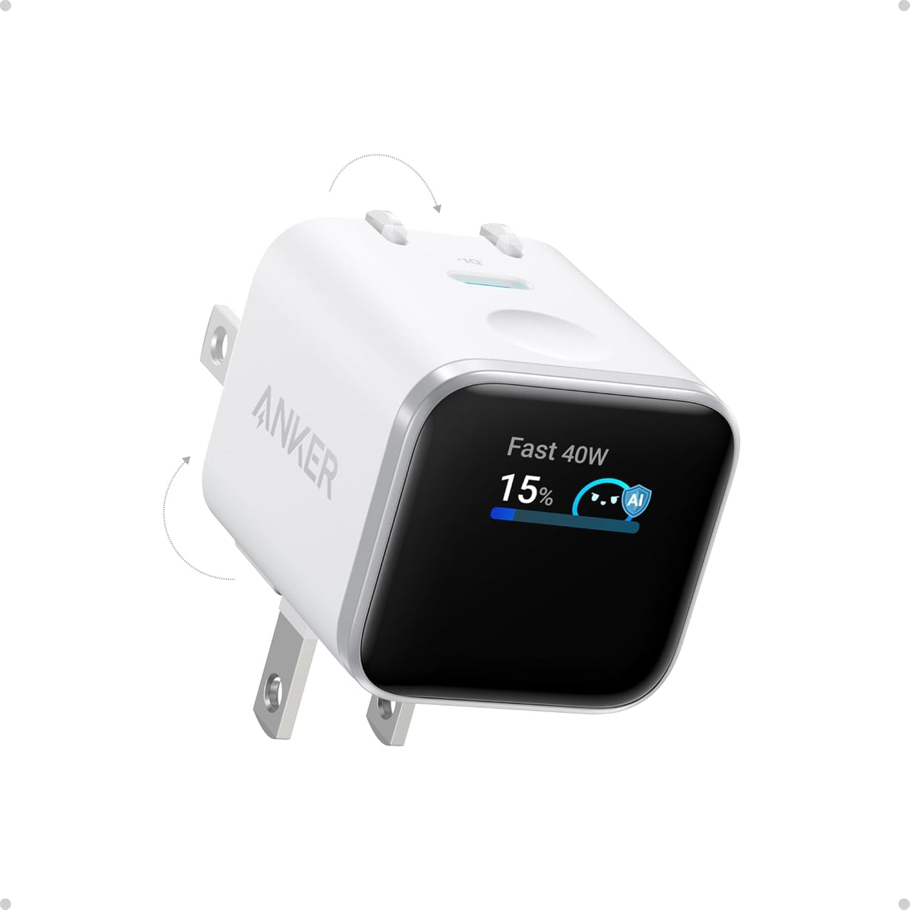 Smart Display Charger,  Nano USB C Charger Block, 45W Max Gan Phone Charger,180° Foldable Plug,Smart Recognition,Built-In Care Mode,For Iphone17/16/15(Non-Battery,One USB-C Port,No Cable)