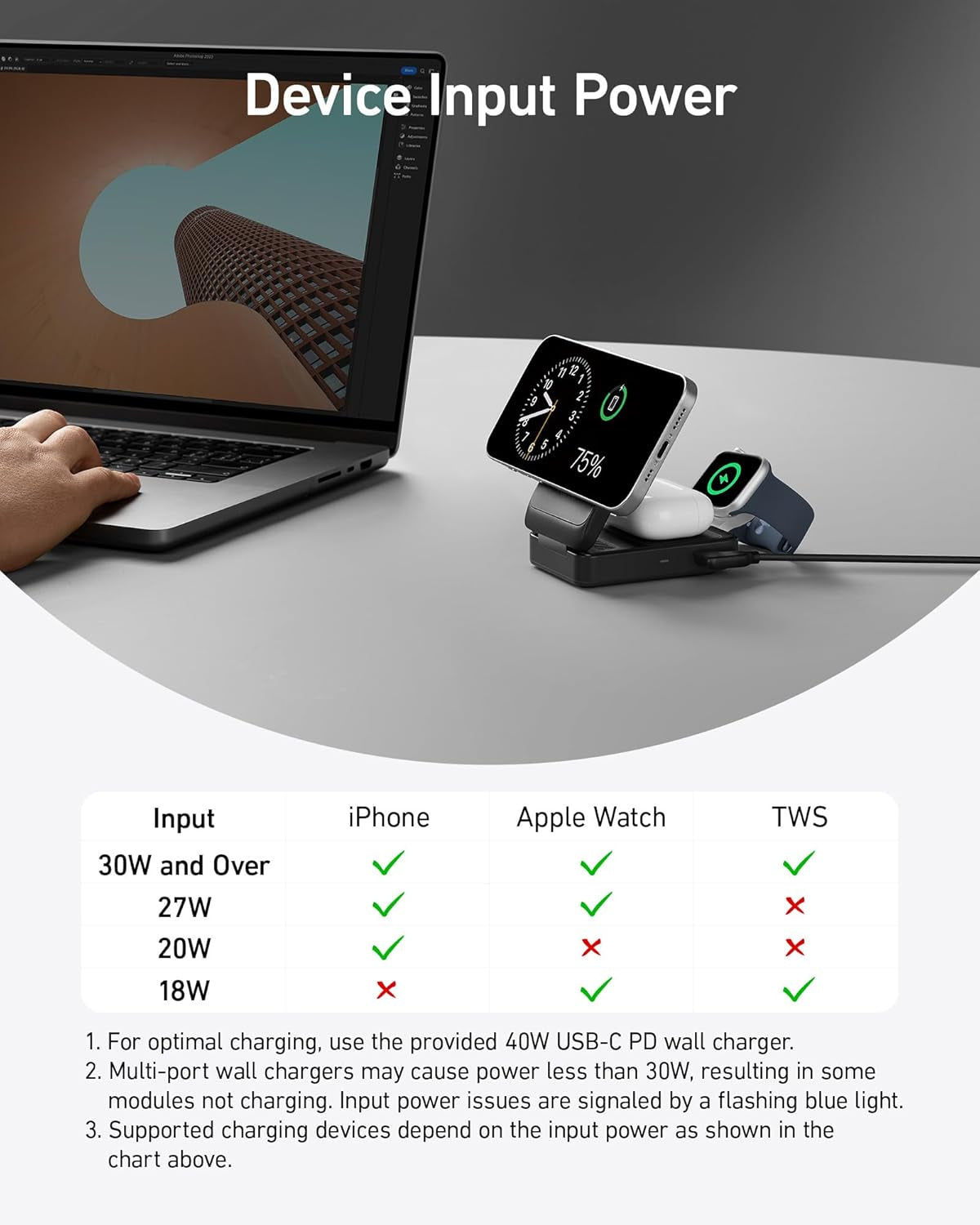 Maggo 3 in 1 Iphone 17 Charging Station, Magsafe-Compatible Wireless Charger Stand, Qi2 Certified 15W Foldable Charger for Iphone 17/16/15/14/13/12, Airpods, Apple Watch Ultra(Adapter Included)
