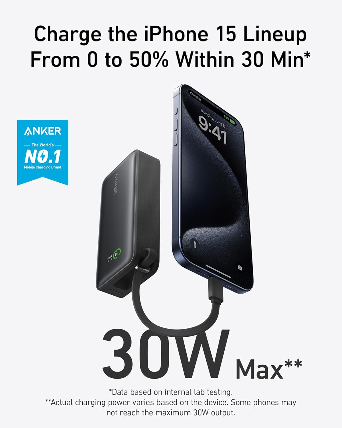 Nano Power Bank, 10,000Mah Portable Charger with Built-In USB-C Cable, 30W Recharging, 30W Max Output with USB-C&A, for Iphone 17/16 / 15 Series, Macbook, Galaxy, Airpods, and More