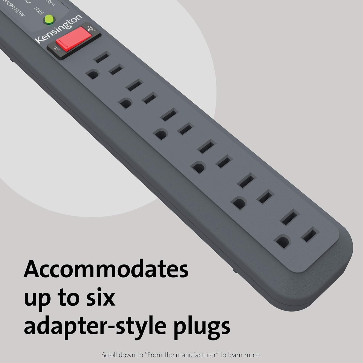 Guardian 6 Outlet Power Strip, 15Ft Surge Protector, 15-Foot Cord, 540 Joules, Black(K38215Na), Plastic, Rubber