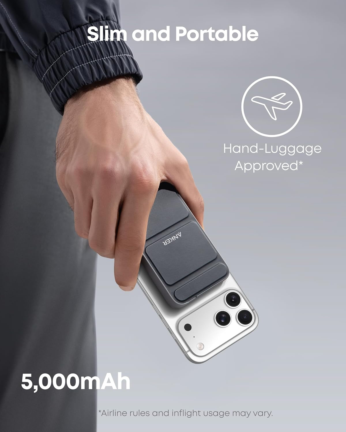 622 Magnetic Battery (Maggo), 5,000Mah Foldable Magnetic Wireless Portable Charger with Stand and USB-C Port (On the Side), Magsafe-Compatible for Iphone 16/15/14/13 Series