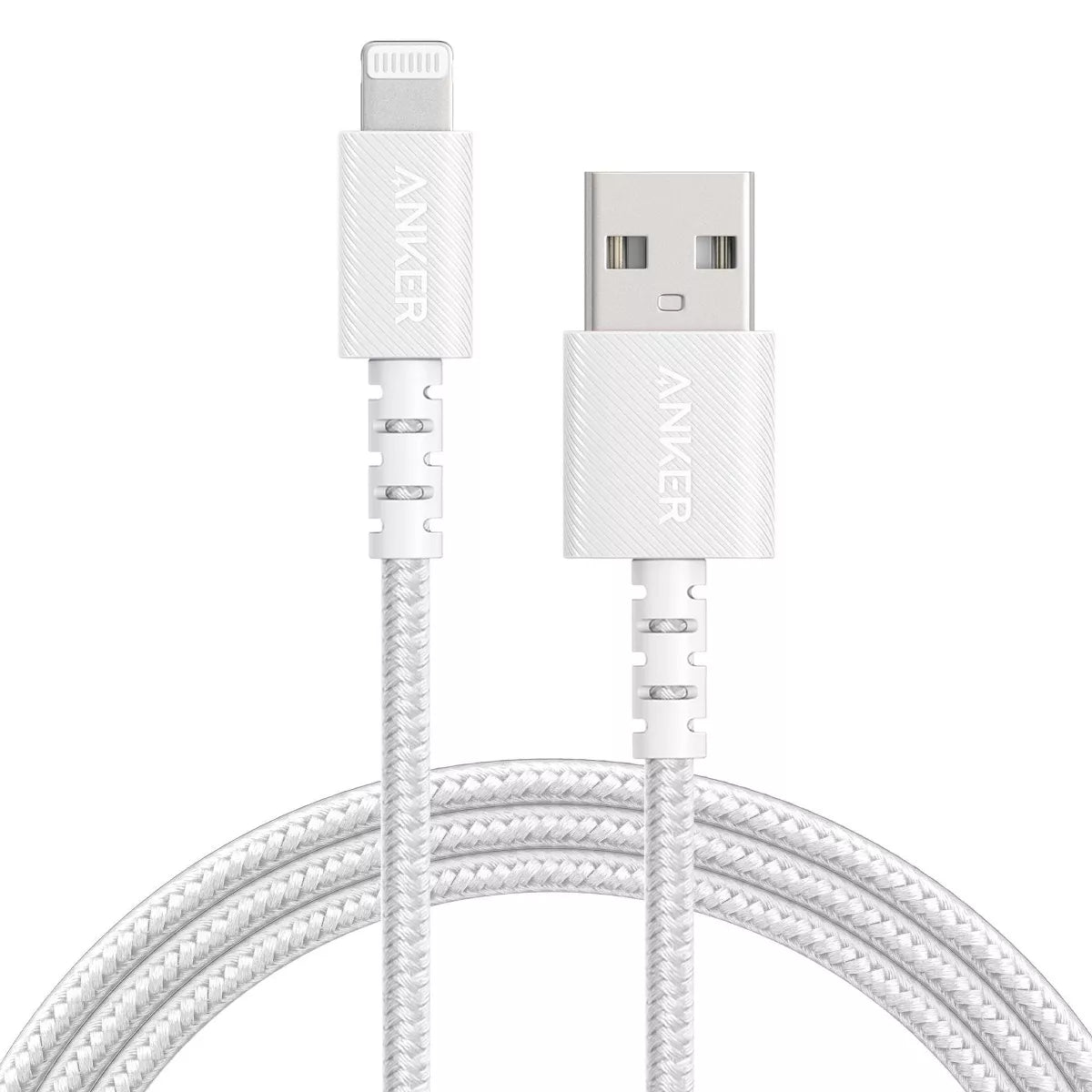 Anker 10' Braided Lightning to USB-A Charging Cable - White: Male-To-Female Connector.