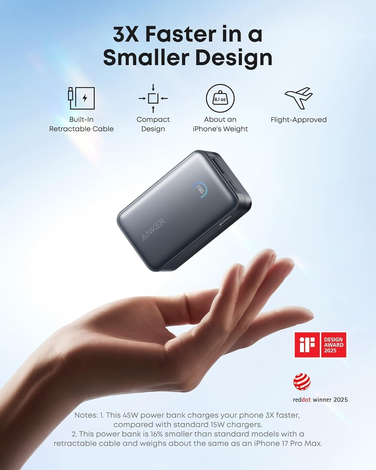 Anker Nano Portable Charger, 10,000Mah 45W Max Compact Power Bank, Black