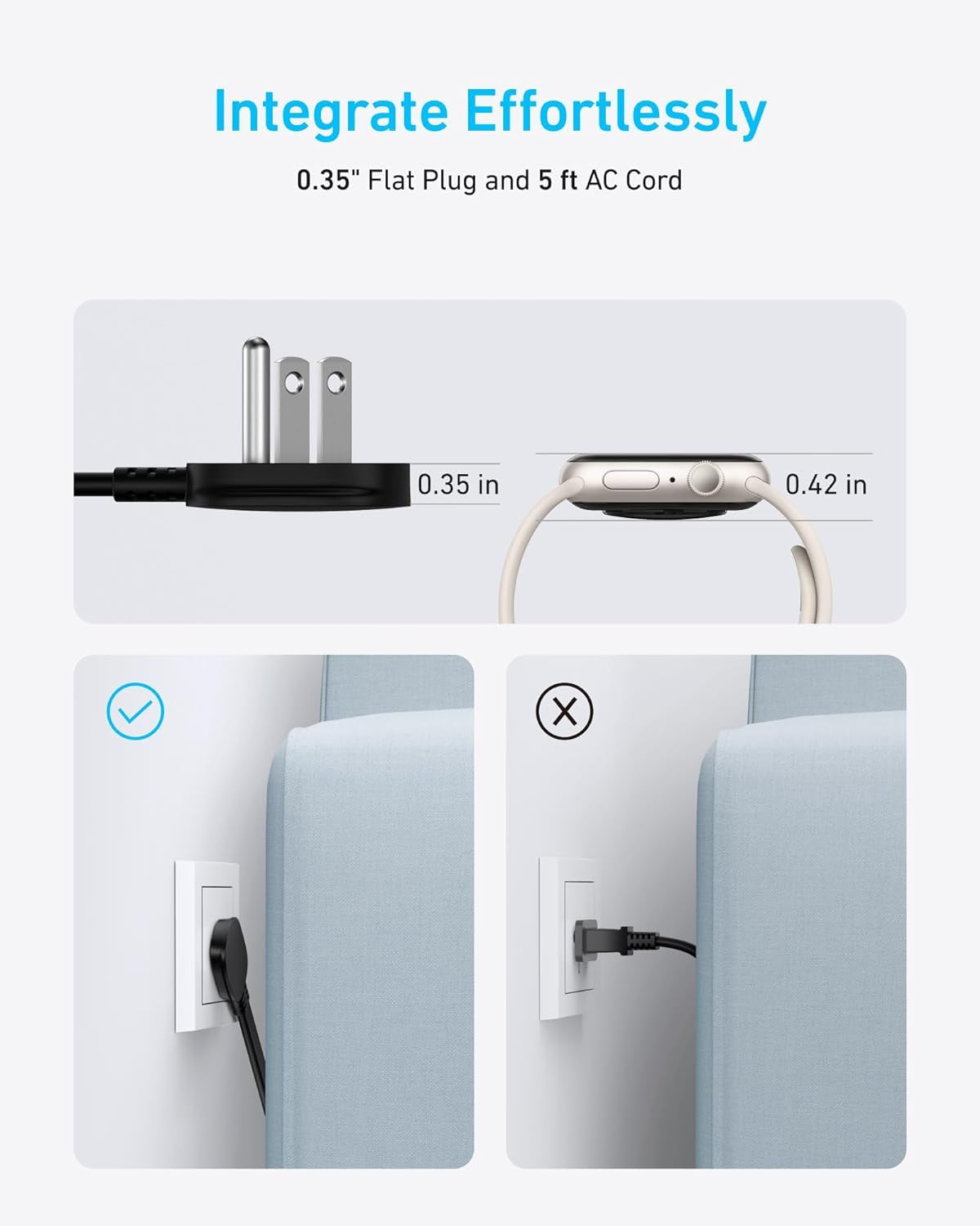 Travel Power Strip,  Nano 67W Max 6-In-1 USB C Charger, 2 AC, 2 USB a and 2 USB C, 5Ft Thin Undetachable Flat Plug Extension Cord with Multiple Outlets, Travel Essentials, Cruise Essentials