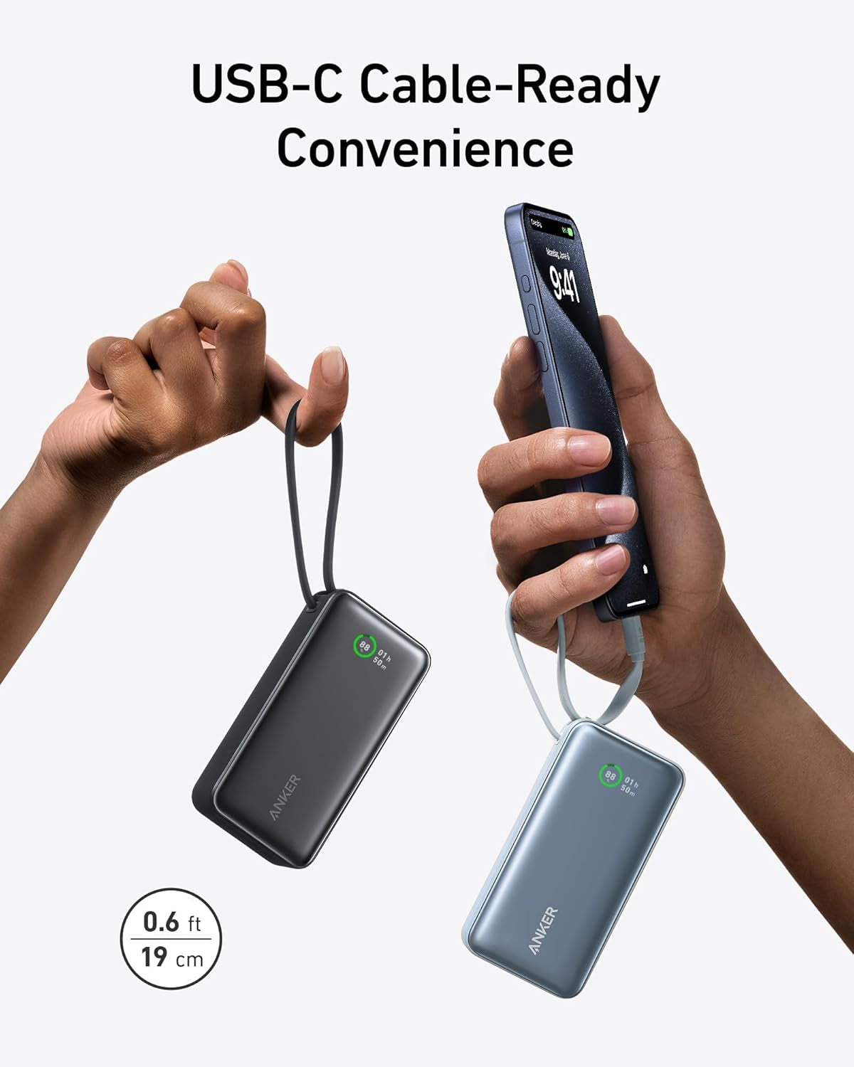 Nano Power Bank, 10,000Mah Portable Charger with Built-In USB-C Cable, 30W Recharging, 30W Max Output with USB-C&A, for Iphone 17/16 / 15 Series, Macbook, Galaxy, Airpods, and More