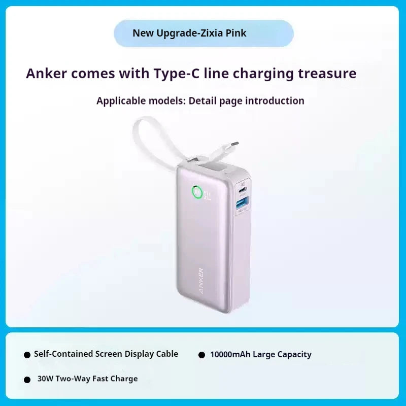 ANKER Nano 10000Mah Power Bank 30W PD Fast Charge with Type C Cable Portable External Battery Mobile Powerbank for Iphone16