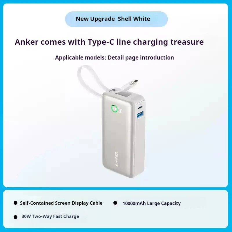 ANKER Nano 10000Mah Power Bank 30W PD Fast Charge with Type C Cable Portable External Battery Mobile Powerbank for Iphone16