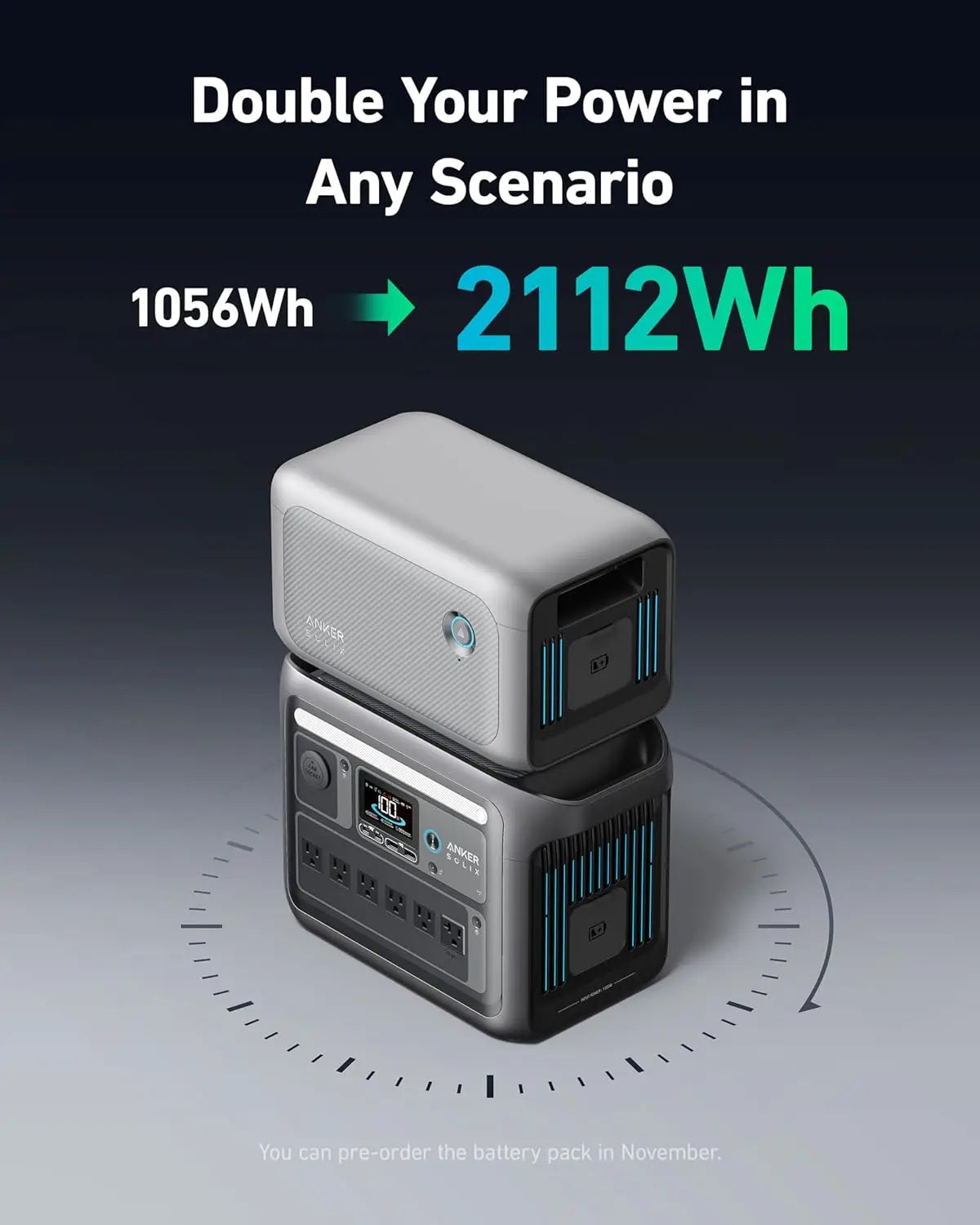 C1000 Portable Power Station, 1800W (Peak 2400W) Solar Generator, Full Charge in 58 Min, 1056Wh Lifepo4 Battery