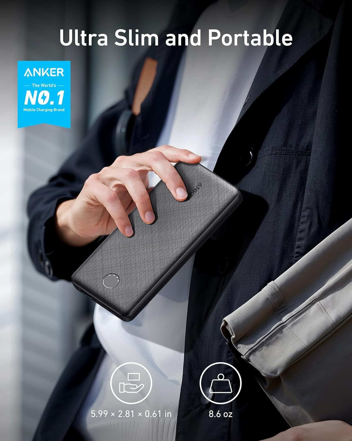 Anker Power Bank(Powercore 10K),Compact Travel-Ready 10,000Mah Battery Black