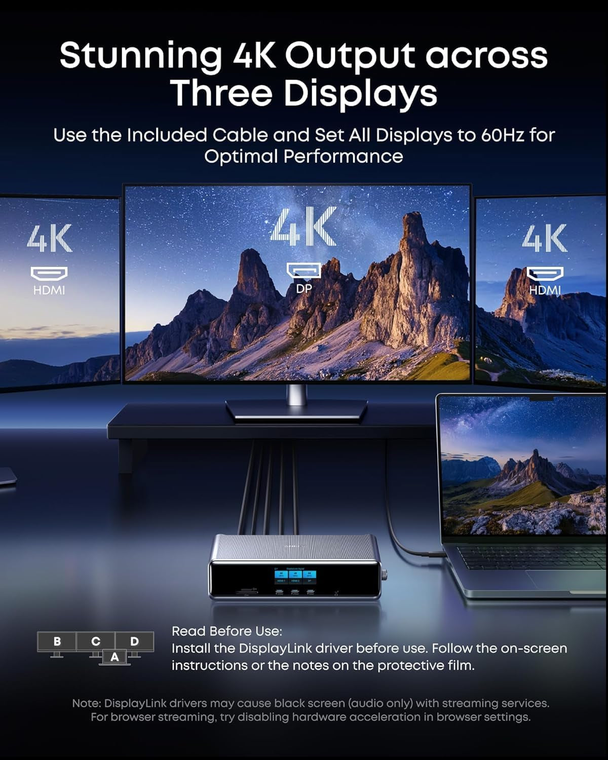 Prime Docking Station (DL7400), 14-Port Triple Display with Displaylink, 140W Max, Smart Display, Triple 4K 60Hz, Cooling Fan, for Windows Laptops (The Latest Displaylink Driver Must Installed)